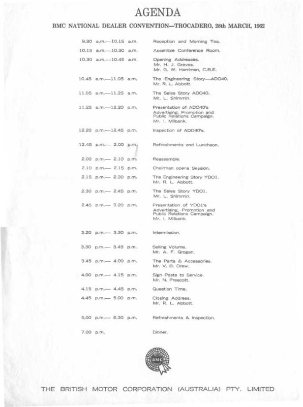 BMC National Dealer Convention - 18th March 1962